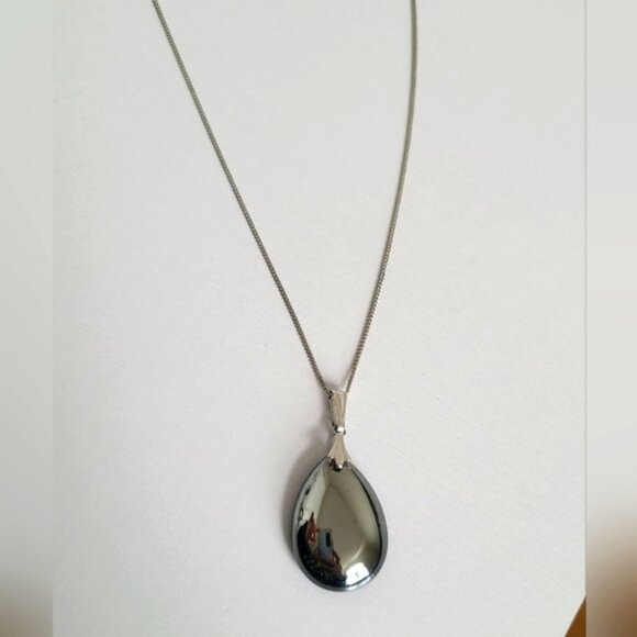 Sterling Silver Terahertz Wave Chunky Gemstone Tear Drop Pendant Chain Necklace - Picture 2 of 12